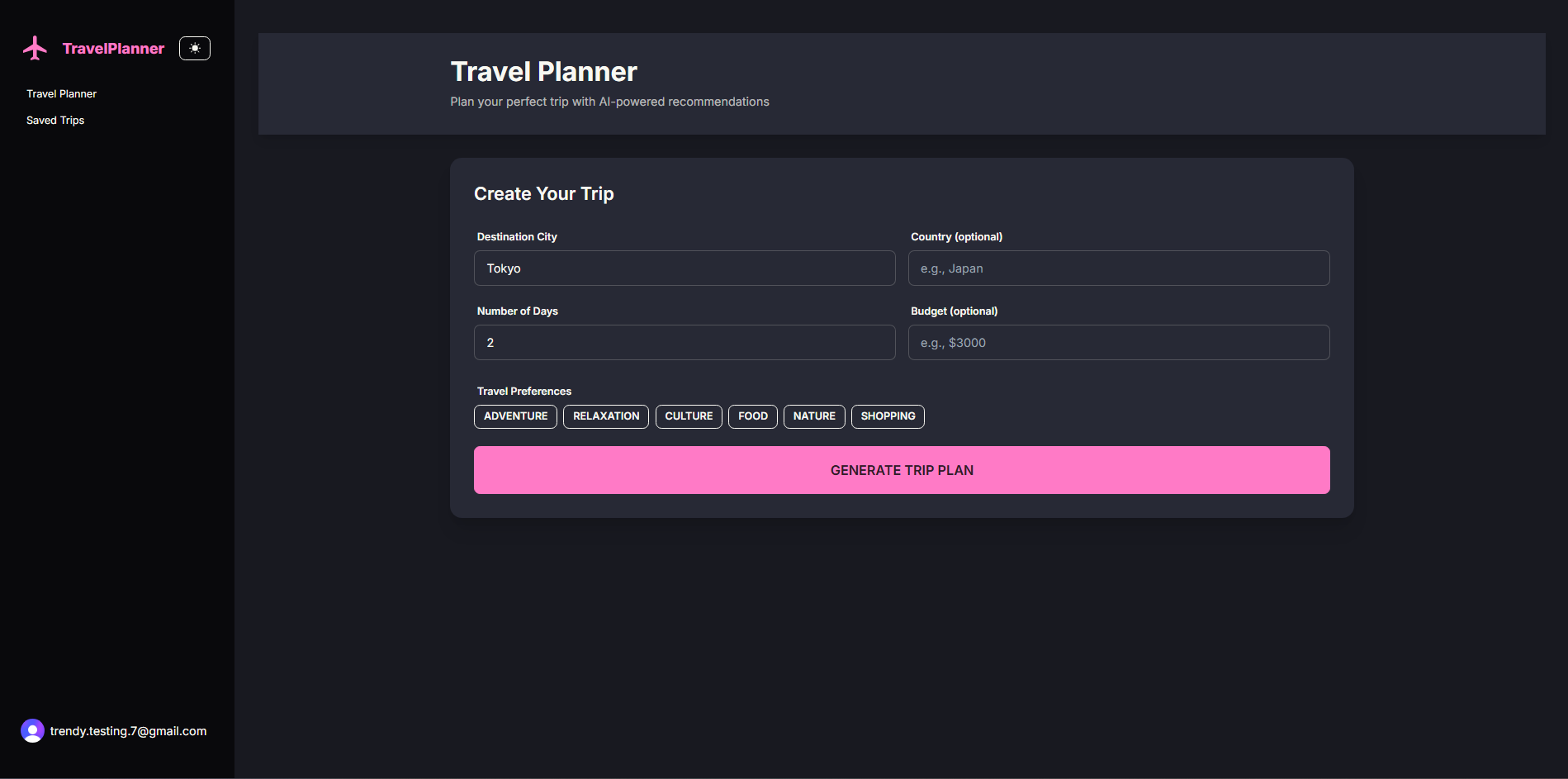 Agentic AI Travel Planner preview 1