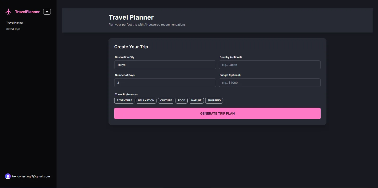 Agentic AI Travel Planner preview 1
